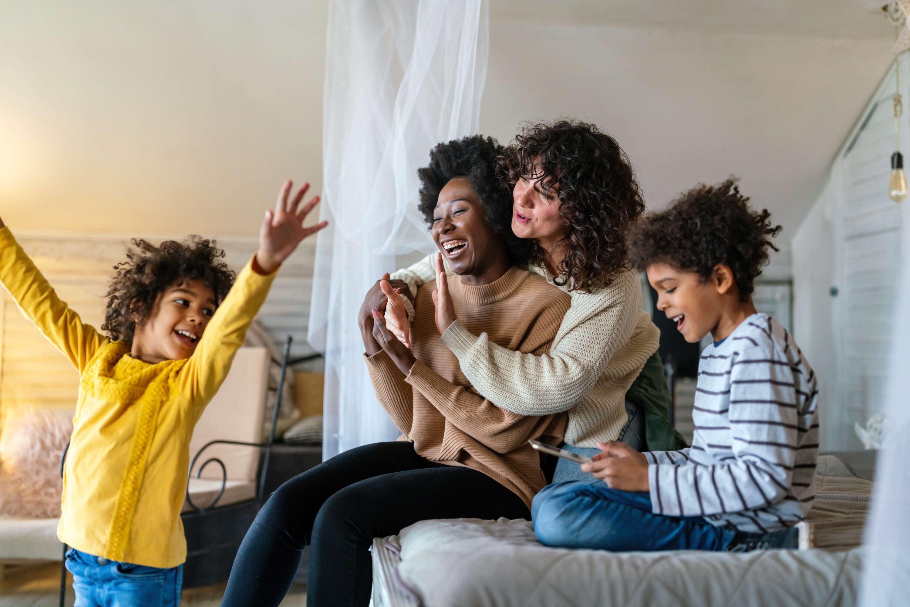 Family having fun indoors