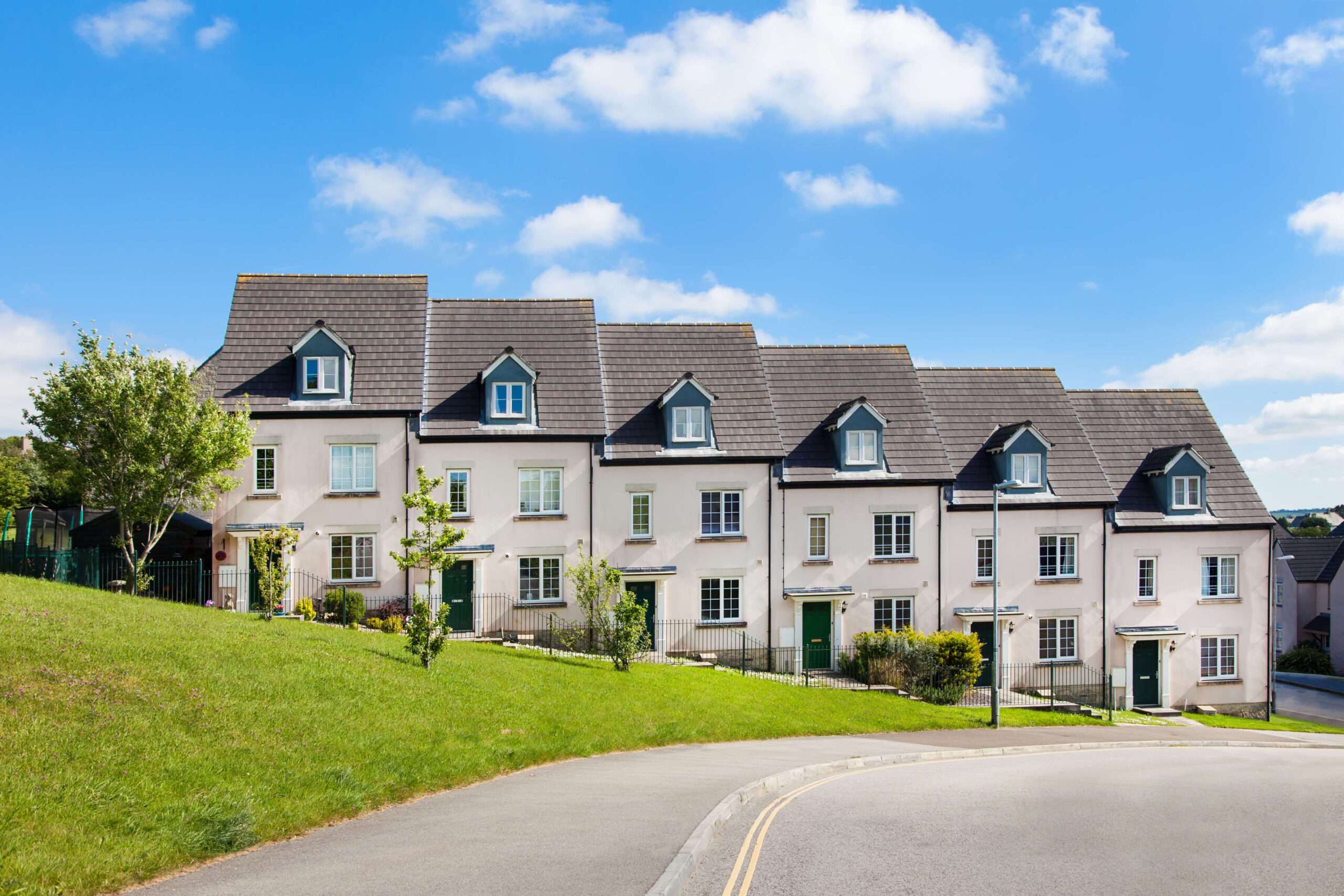 Row of residential houses newly built