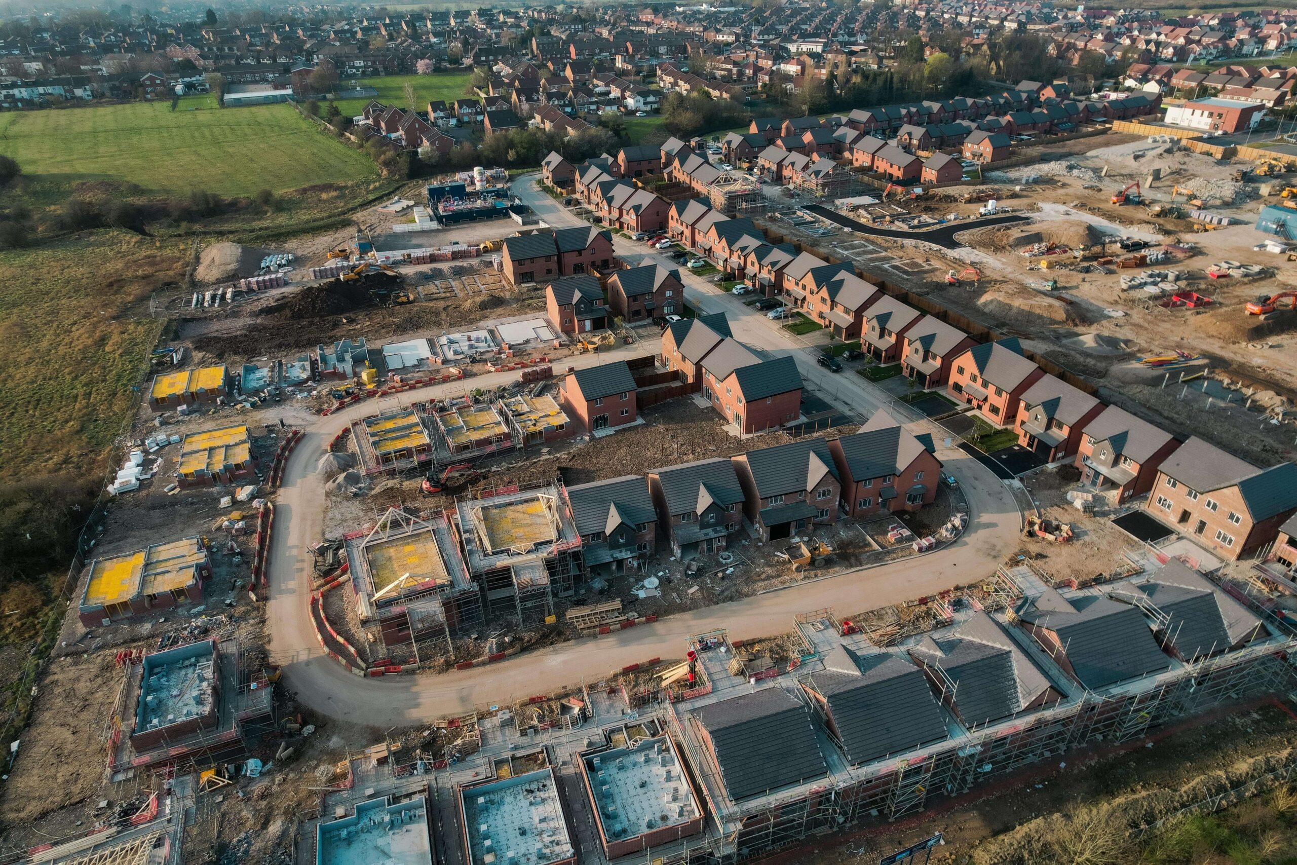 Ariel view of a housing development being built