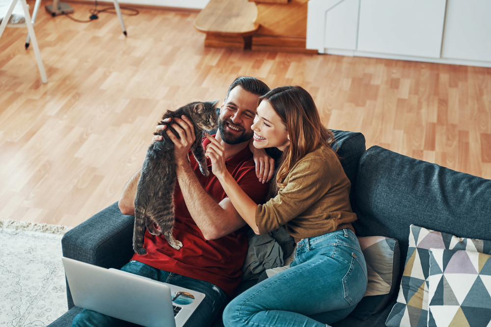 Two people holding a cat